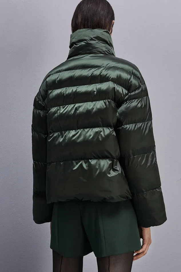 Down Jackets Women Patrizia Pepe Shiny Nylon Down Jacket Tuscany Green