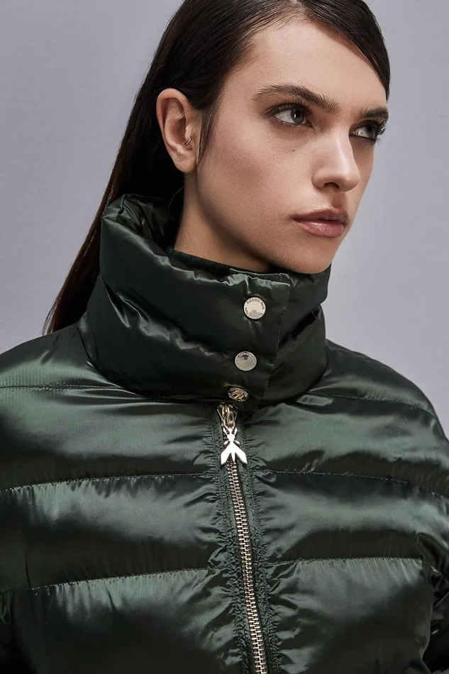 Down Jackets Women Patrizia Pepe Shiny Nylon Down Jacket Tuscany Green