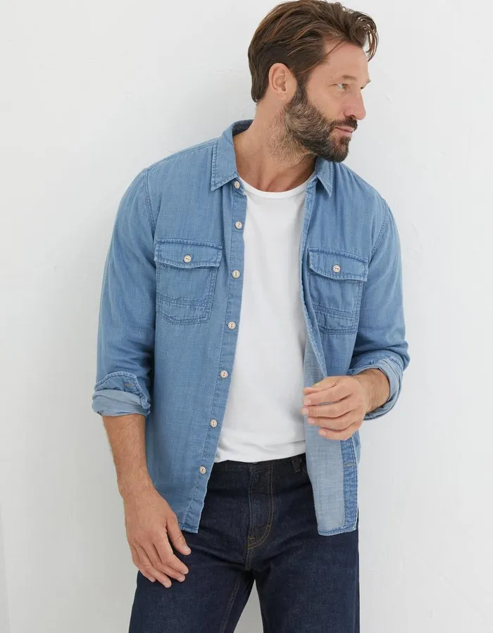 Drayton Indigo Shirt Light Denim Blue Men FatFace Shirts