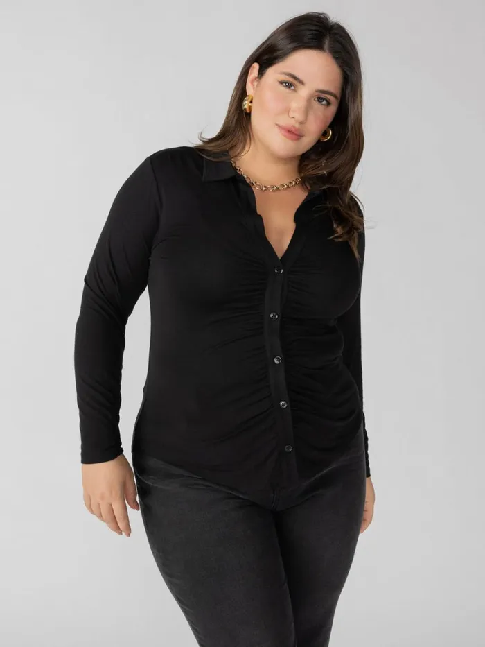 Dreamgirl Knit Button Up Top Black Inclusive Collection Women Sanctuary Clothing Tees and Tops