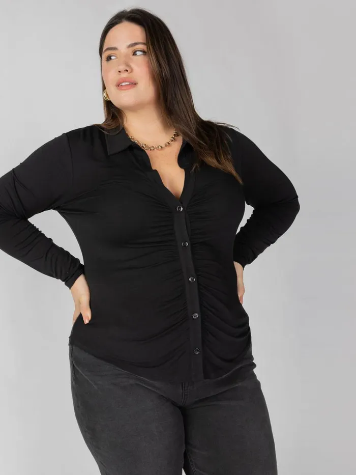 Dreamgirl Knit Button Up Top Black Inclusive Collection Women Sanctuary Clothing Tees and Tops
