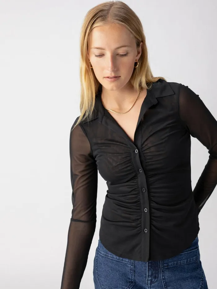 Dreamgirl Mesh Button Up Top Black Women Sanctuary Clothing Tees and Tops
