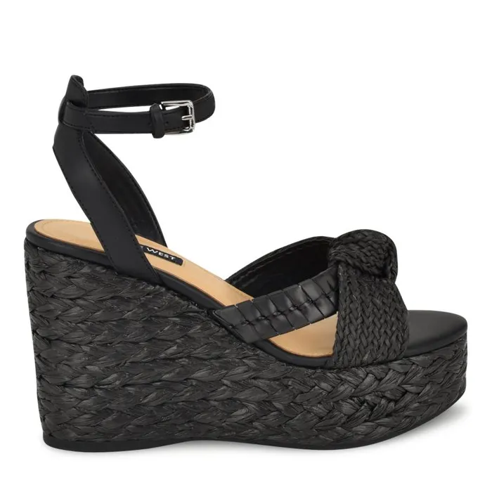Eaden Woven Wedge Sandals Black Women Nine West Sandals