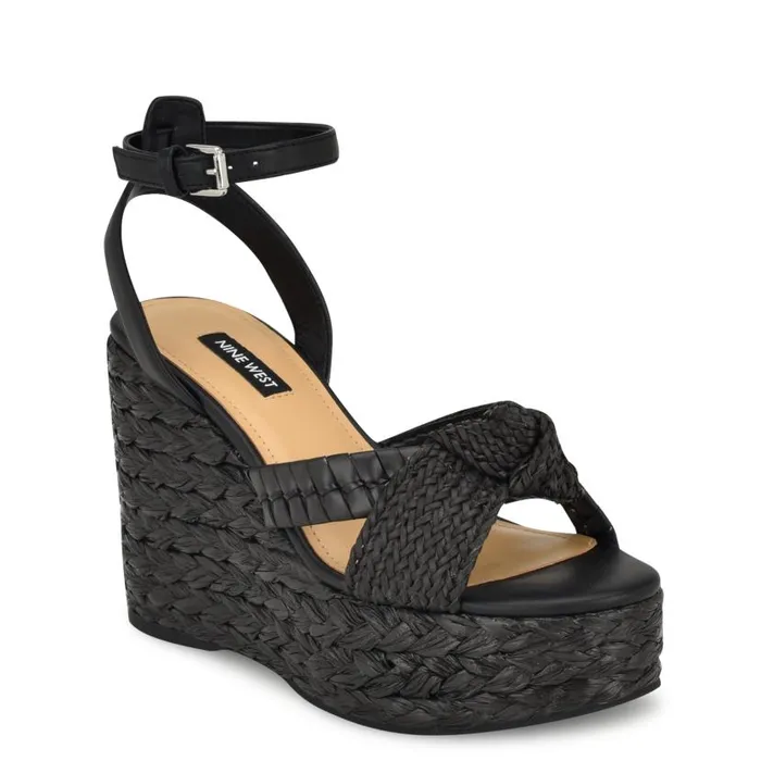 Eaden Woven Wedge Sandals Black Women Nine West Sandals