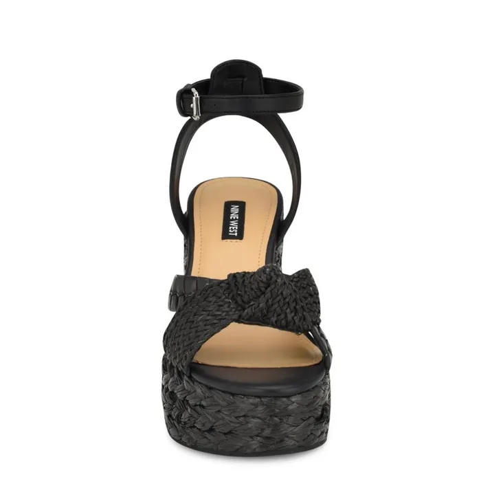 Eaden Woven Wedge Sandals Black Women Nine West Sandals