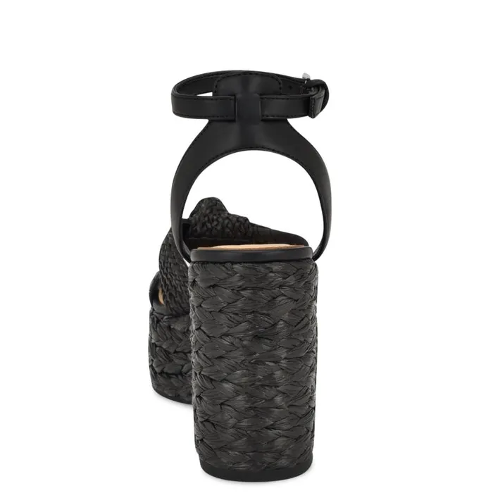 Eaden Woven Wedge Sandals Black Women Nine West Sandals