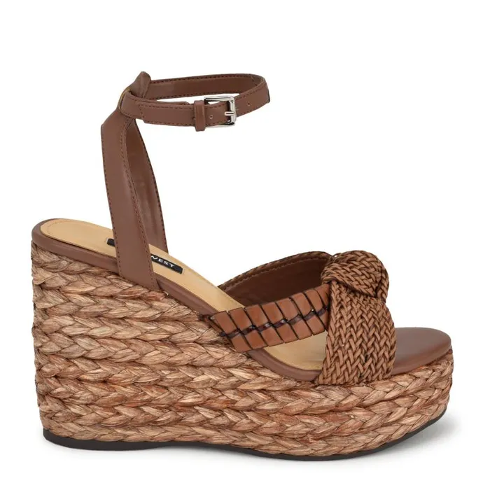 Eaden Woven Wedge Sandals Brown Women Nine West Sandals