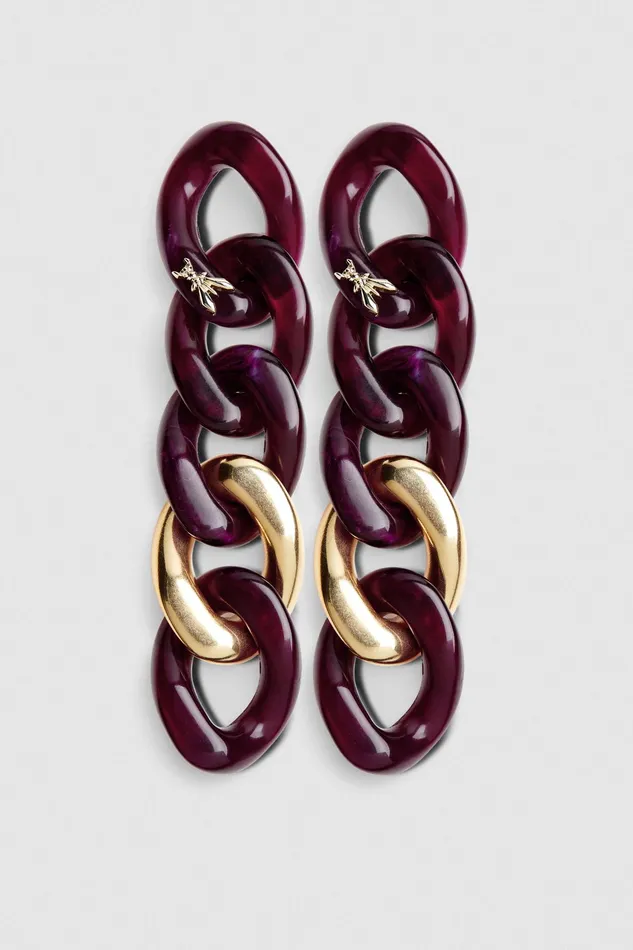 Earrings Women Patrizia Pepe Gold And Green Maxi Chain Earrings Purple Gold