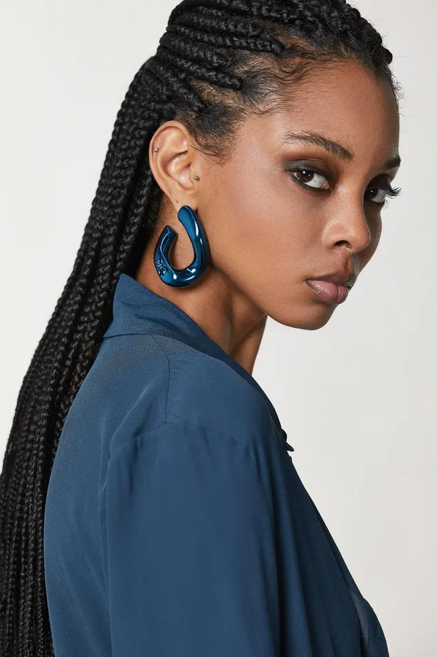 Earrings Women Patrizia Pepe Metal Earrings Shiny Blue