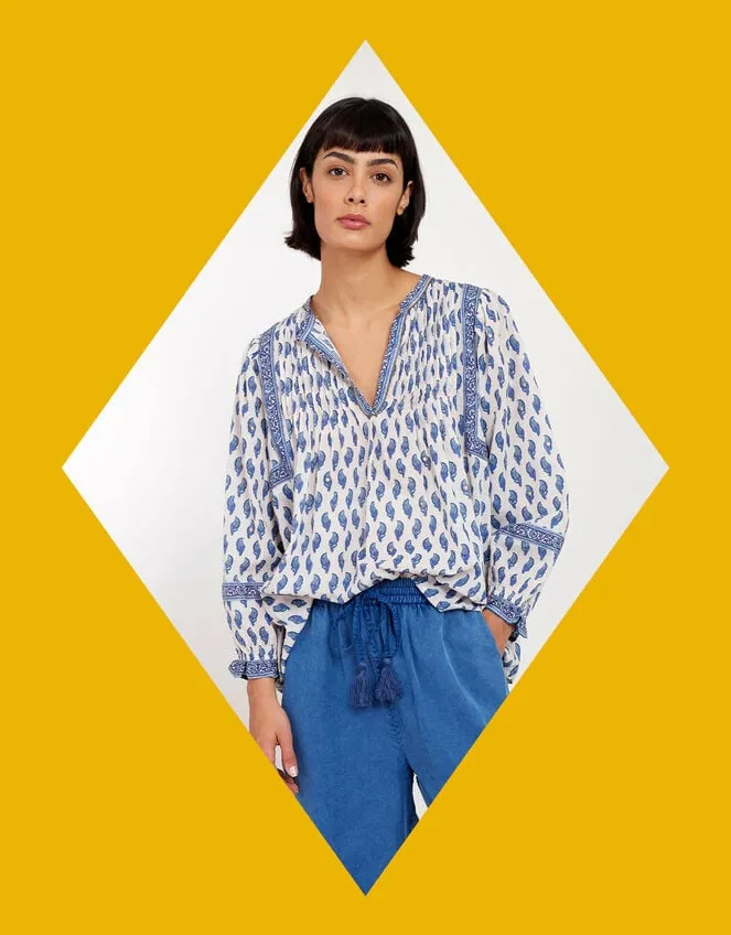 East Embellished Long Sleeve Blouse Blue Women Monsoon Tops and Blouses