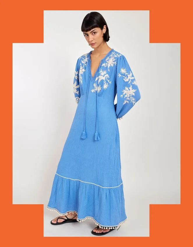 East Embroidered Long Sleeve Dress Blue Women Monsoon Dresses