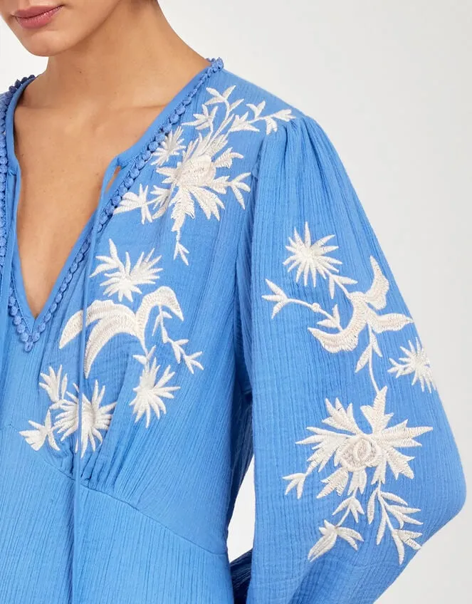 East Embroidered Long Sleeve Dress Blue Women Monsoon Dresses