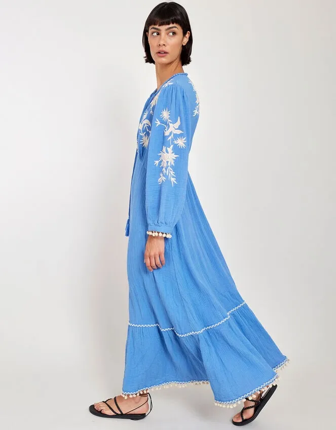 East Embroidered Long Sleeve Dress Blue Women Monsoon Dresses