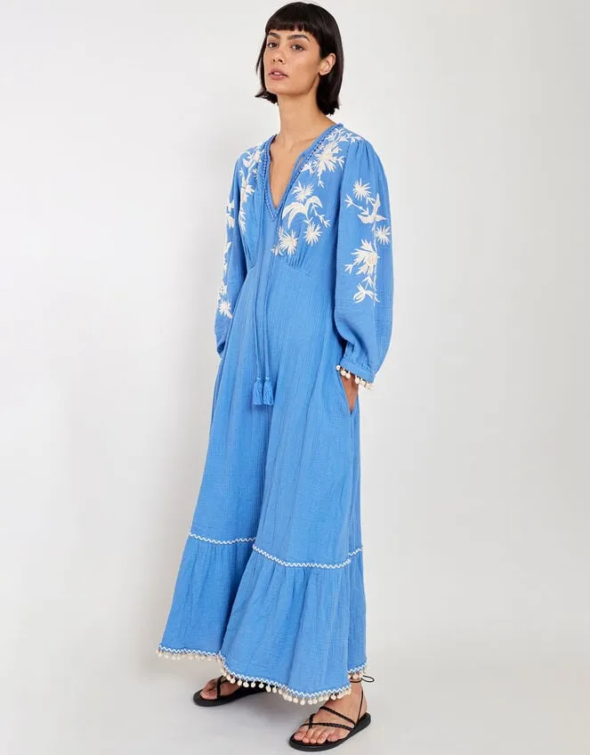 East Embroidered Long Sleeve Dress Blue Women Monsoon Dresses