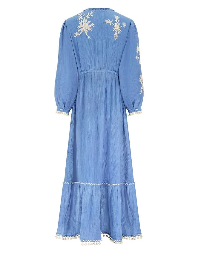 East Embroidered Long Sleeve Dress Blue Women Monsoon Dresses