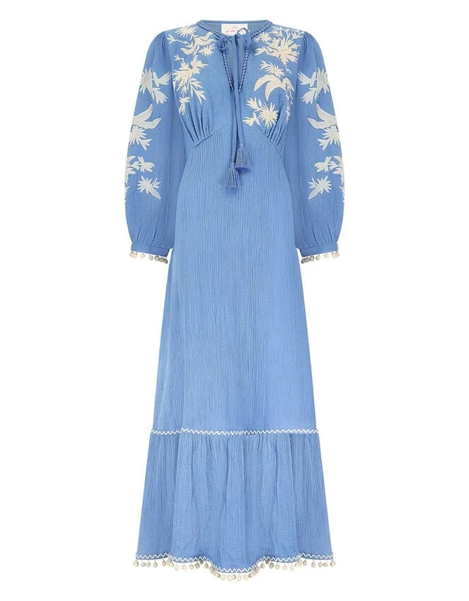 East Embroidered Long Sleeve Dress Blue Women Monsoon Dresses