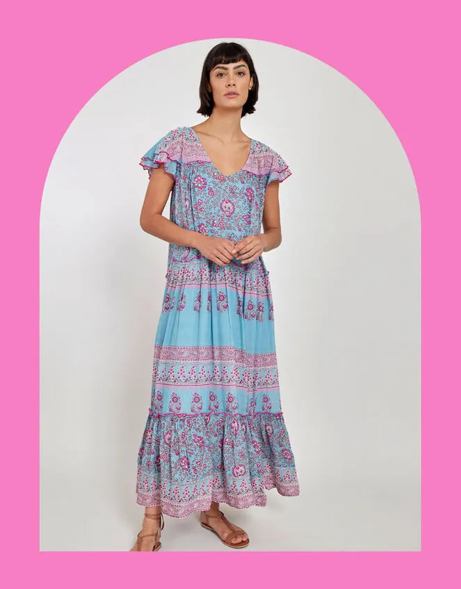 East Print Frill Sleeve Dress Blue Women Monsoon Dresses