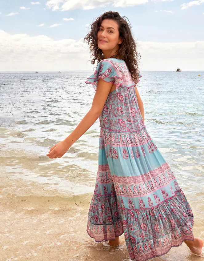 East Print Frill Sleeve Dress Blue Women Monsoon Dresses