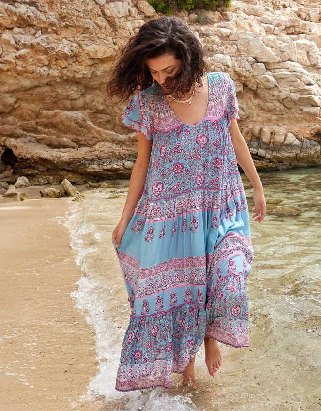 East Print Frill Sleeve Dress Blue Women Monsoon Dresses
