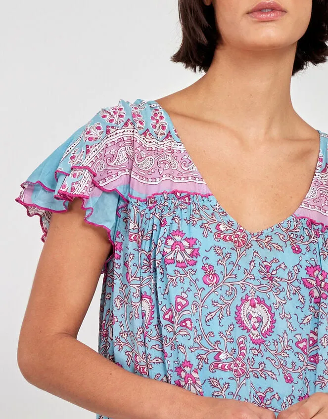 East Print Frill Sleeve Dress Blue Women Monsoon Dresses