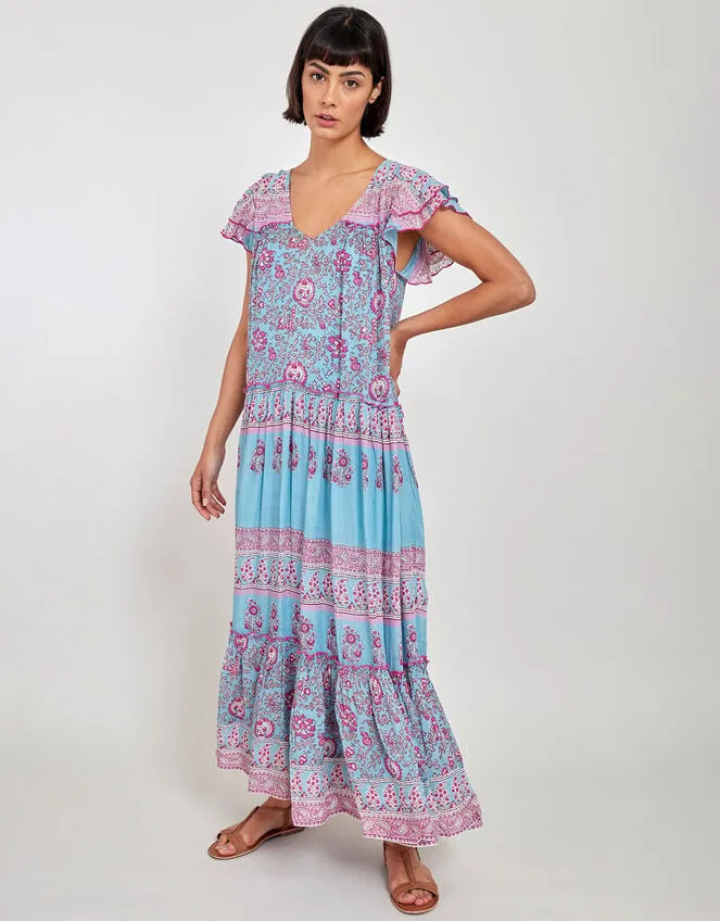East Print Frill Sleeve Dress Blue Women Monsoon Dresses