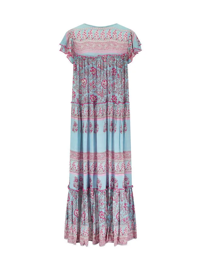 East Print Frill Sleeve Dress Blue Women Monsoon Dresses