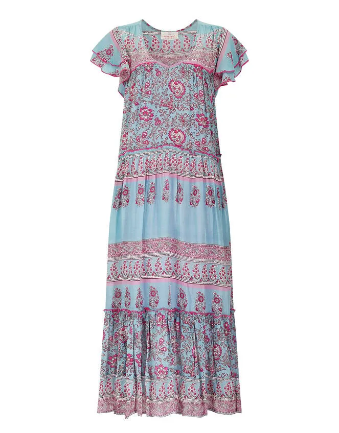 East Print Frill Sleeve Dress Blue Women Monsoon Dresses