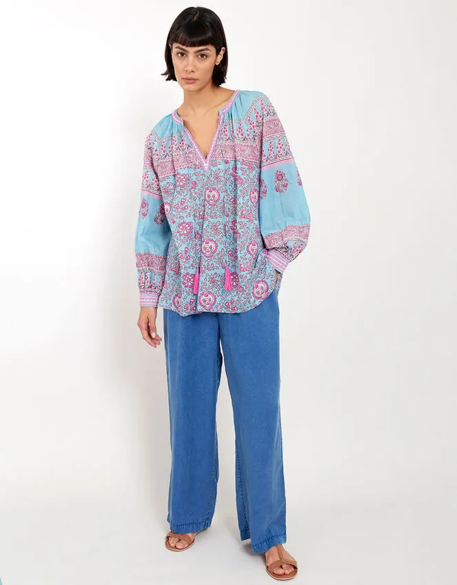 East Print Tie Neck Blouse Blue Women Monsoon Tops and Blouses