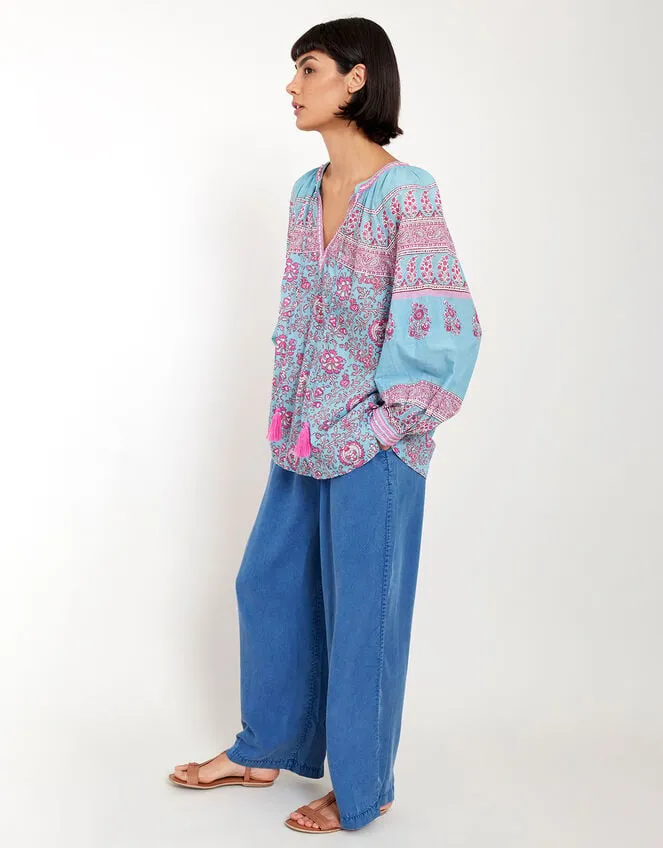 East Print Tie Neck Blouse Blue Women Monsoon Tops and Blouses