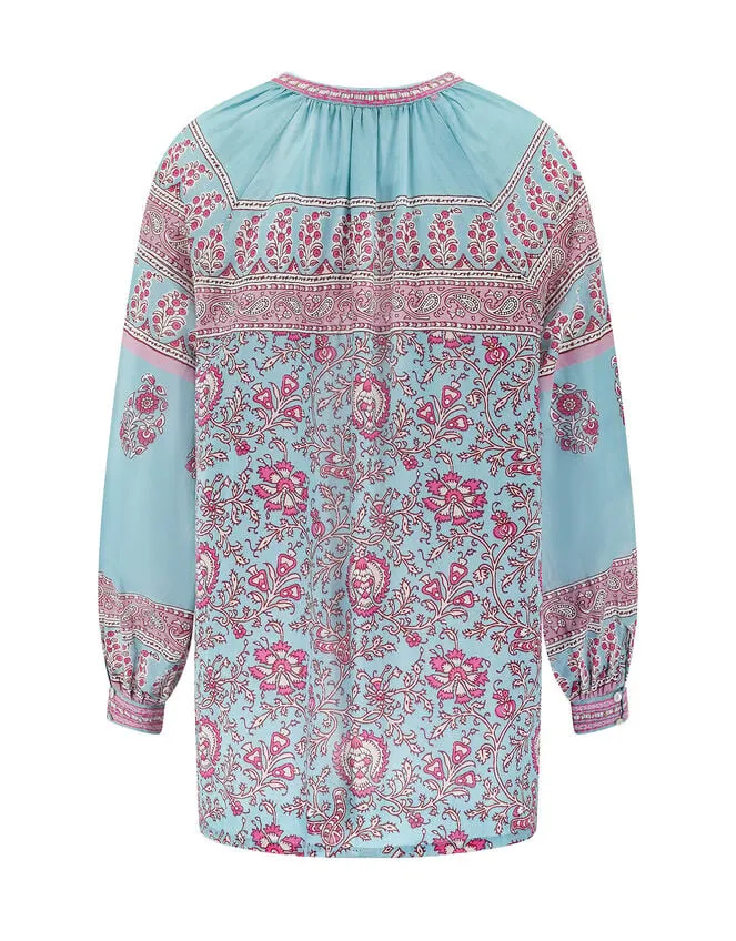 East Print Tie Neck Blouse Blue Women Monsoon Tops and Blouses