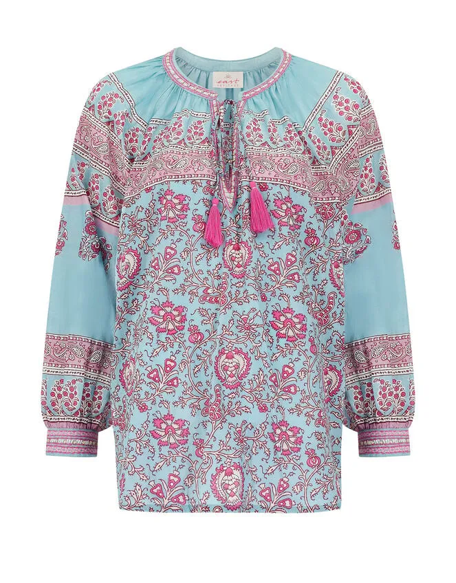 East Print Tie Neck Blouse Blue Women Monsoon Tops and Blouses