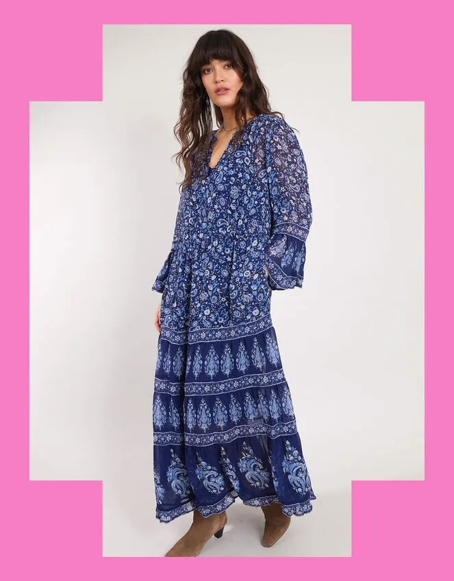 East Print Tiered Maxi Dress Blue Women Monsoon Dresses
