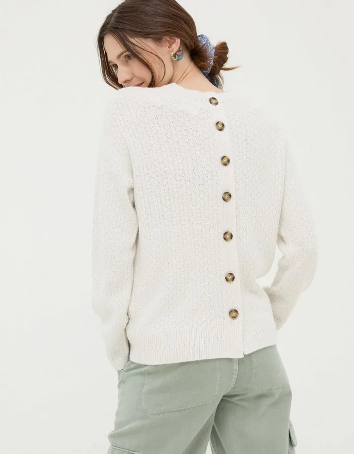 Edie Button Back Jumper Ivory Women FatFace Knitwear