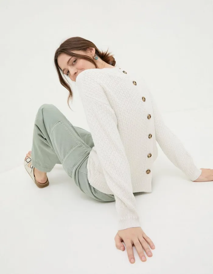 Edie Button Back Jumper Ivory Women FatFace Knitwear