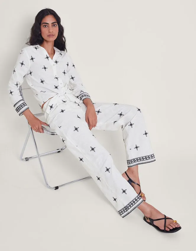 Eleanor Embroidered Trousers Ivory Women Monsoon Casualwear