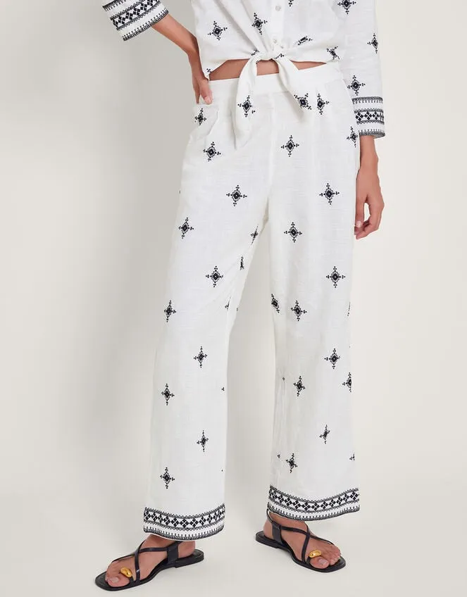 Eleanor Embroidered Trousers Ivory Women Monsoon Casualwear