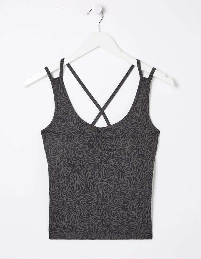 Elowen Print Crop Top Charcoal Grey Women FatFace Nightwear and Loungewear