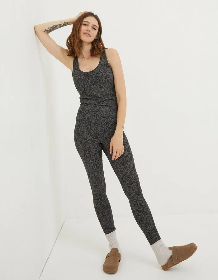 Elowen Print Crop Top Charcoal Grey Women FatFace Nightwear and Loungewear