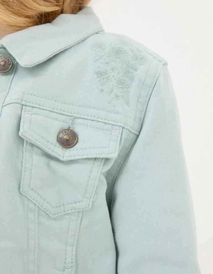 Embroidered Denim Jacket Light Sage Girls FatFace Coats and Jackets