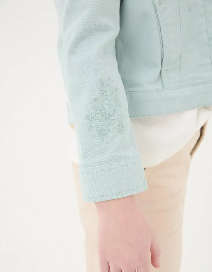 Embroidered Denim Jacket Light Sage Girls FatFace Coats and Jackets