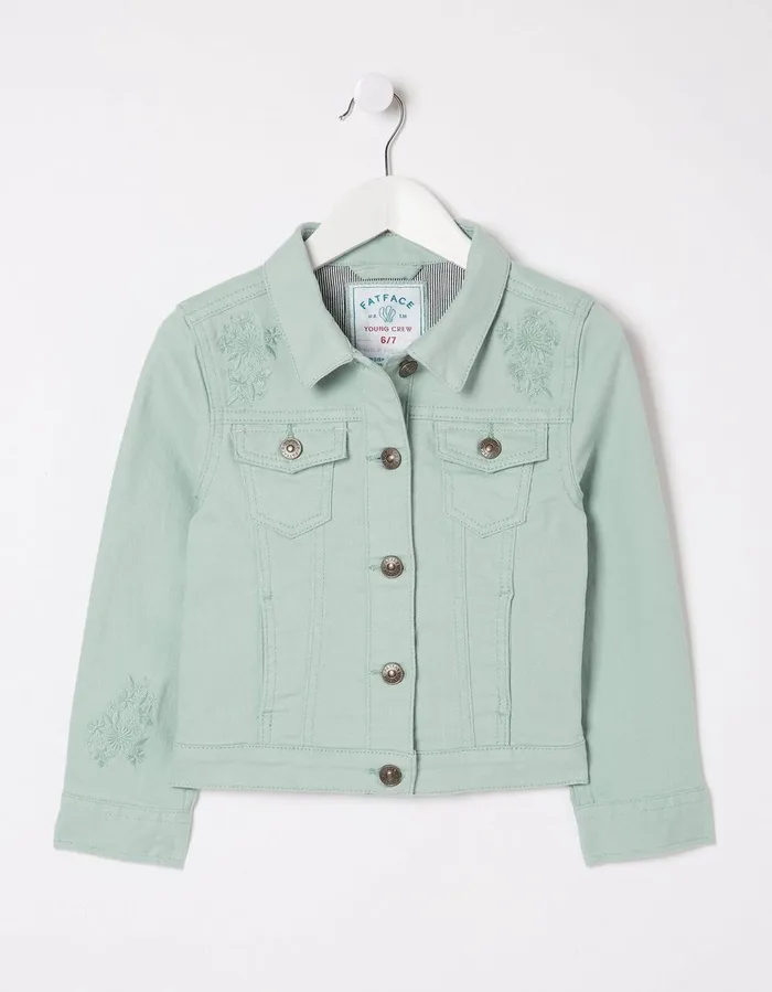 Embroidered Denim Jacket Light Sage Girls FatFace Coats and Jackets