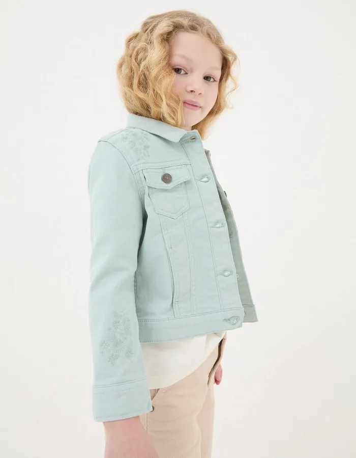 Embroidered Denim Jacket Light Sage Girls FatFace Coats and Jackets