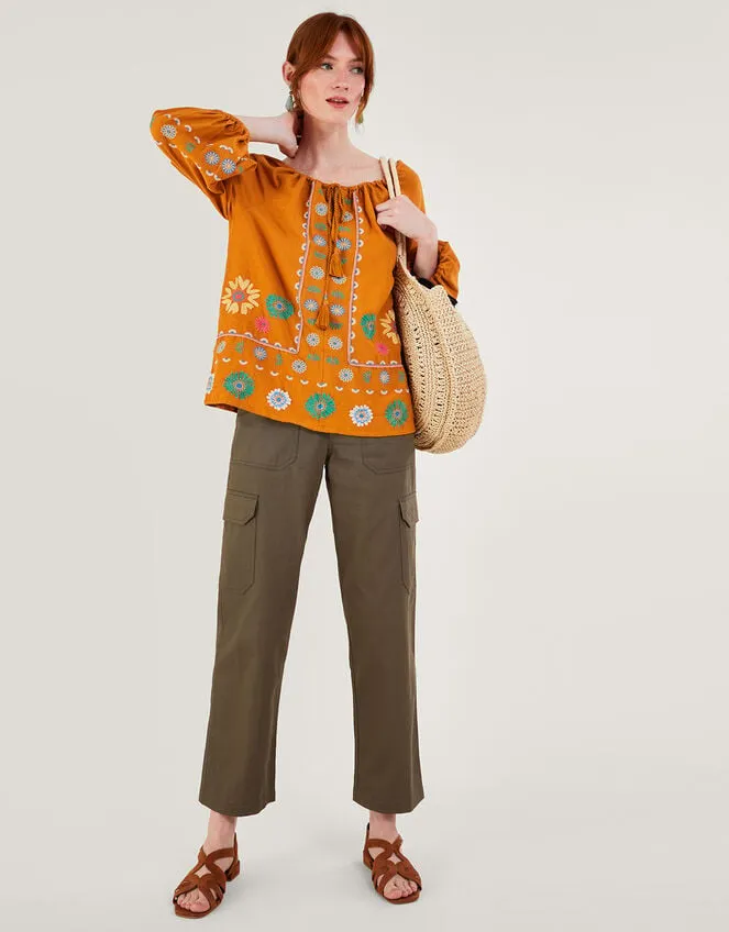 Embroidered Flower Tunic Top In Linen Blend Yellow Women Monsoon Dresses