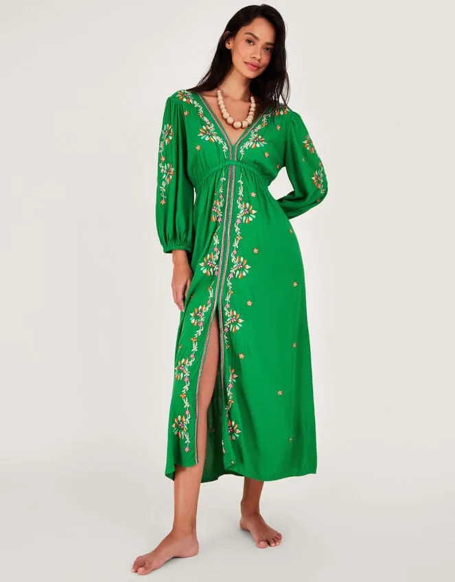 Embroidered Maxi Kaftan Dress In Lenzing Ecovero Green Women Monsoon Dresses
