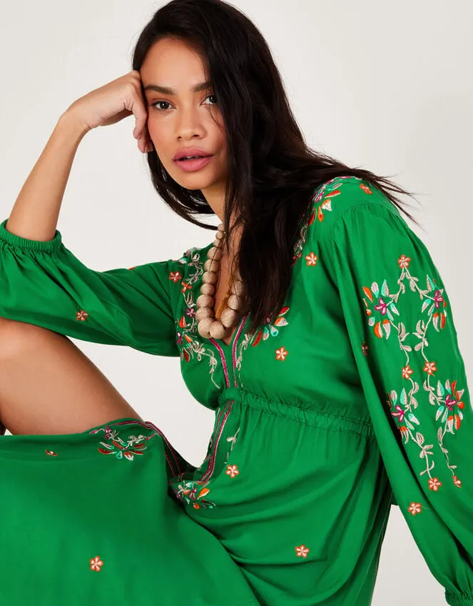 Embroidered Maxi Kaftan Dress In Lenzing Ecovero Green Women Monsoon Dresses