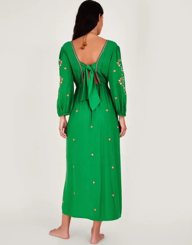 Embroidered Maxi Kaftan Dress In Lenzing Ecovero Green Women Monsoon Dresses