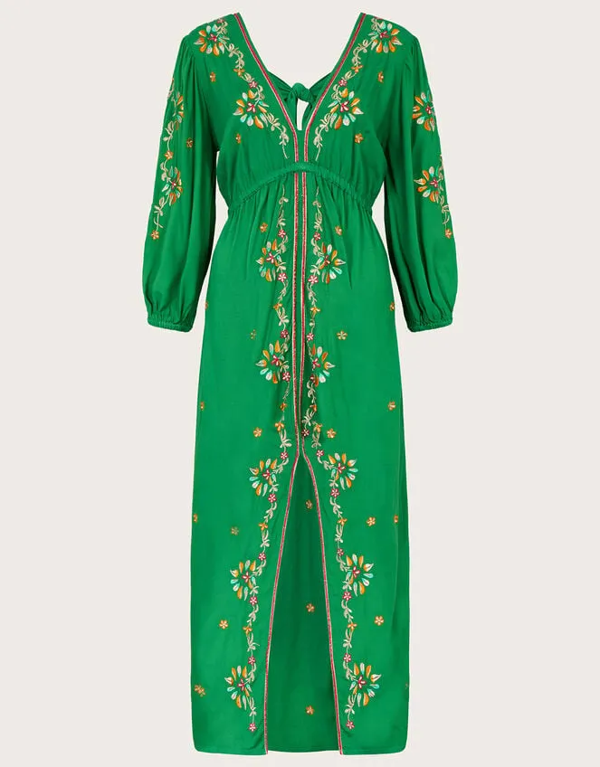 Embroidered Maxi Kaftan Dress In Lenzing Ecovero Green Women Monsoon Dresses