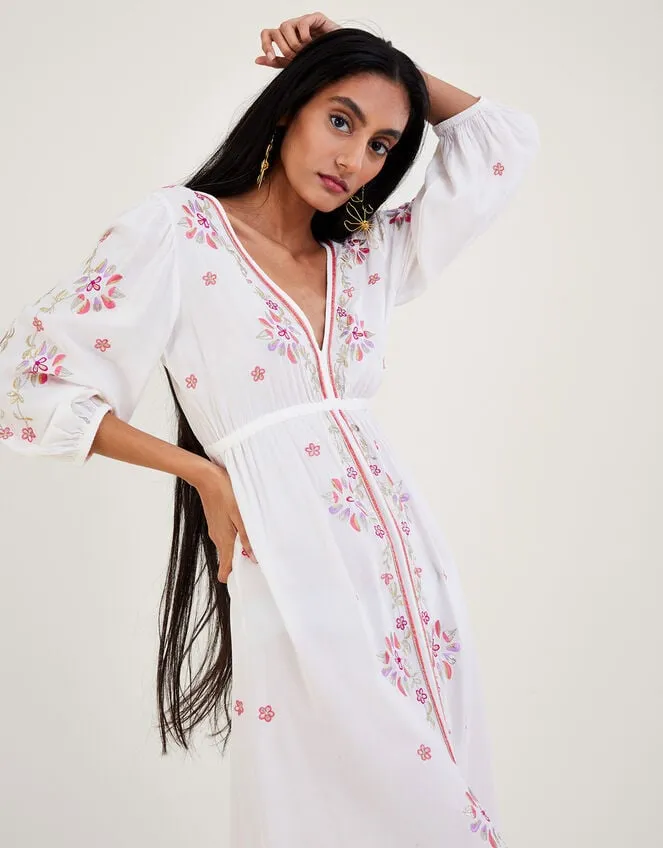 Embroidered Maxi Kaftan Dress In Lenzing Ecovero Ivory Women Monsoon Dresses
