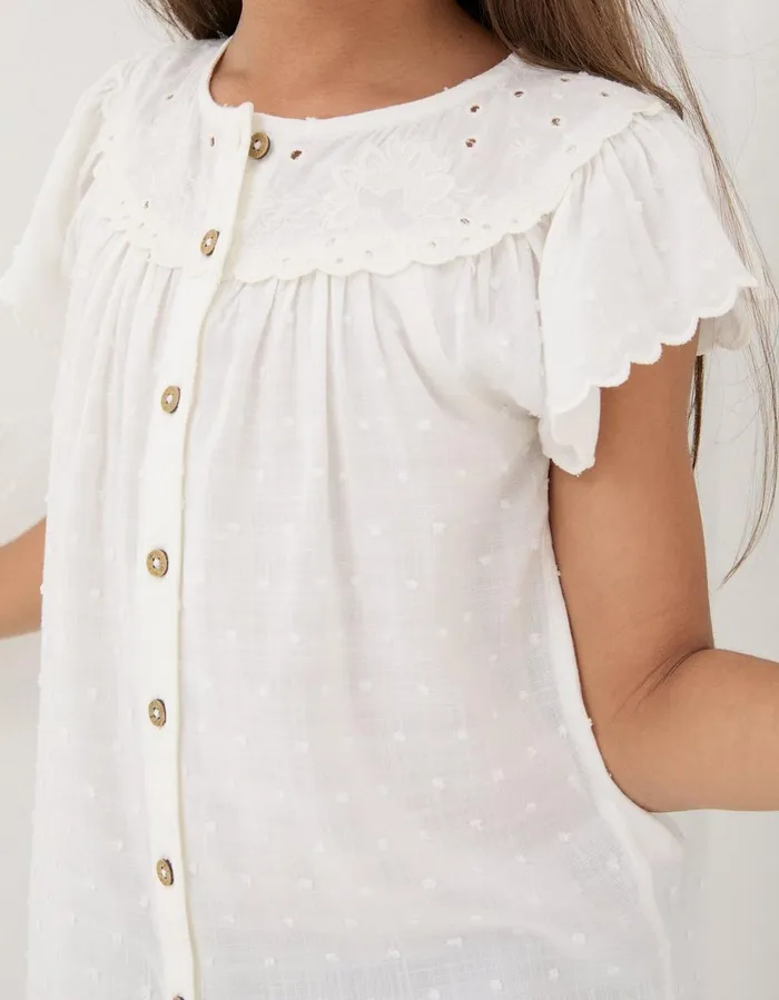 Emily Embroidered Blouse Natural White Girls FatFace Tops and TShirts