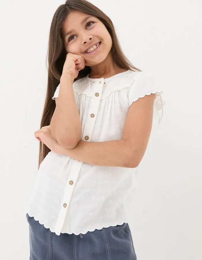 Emily Embroidered Blouse Natural White Girls FatFace Tops and TShirts